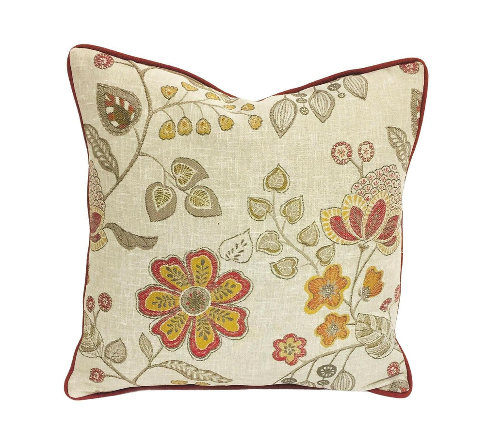Voyage - Hartwell - Terracotta - Warm Floral Jacquard Cushion Cover - Handmade Throw Pillow - Designer Home Decor.