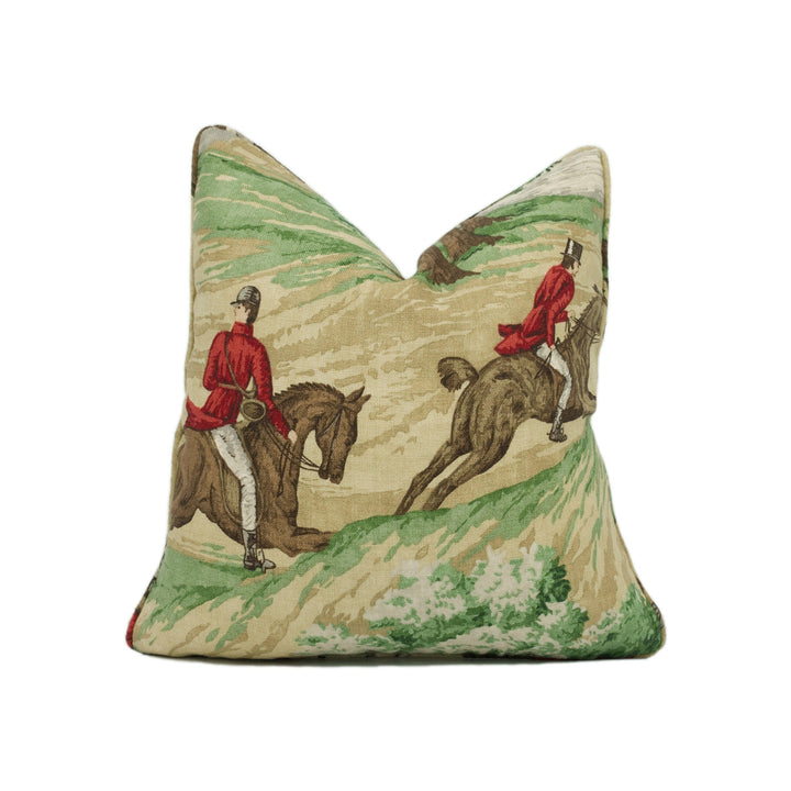 Sanderson - Tally Ho - Evergreen / Crimson - Countryside Hunt Self Piped Cushion Cover - Handmade Throw Pillow - Designer Home Décor.
