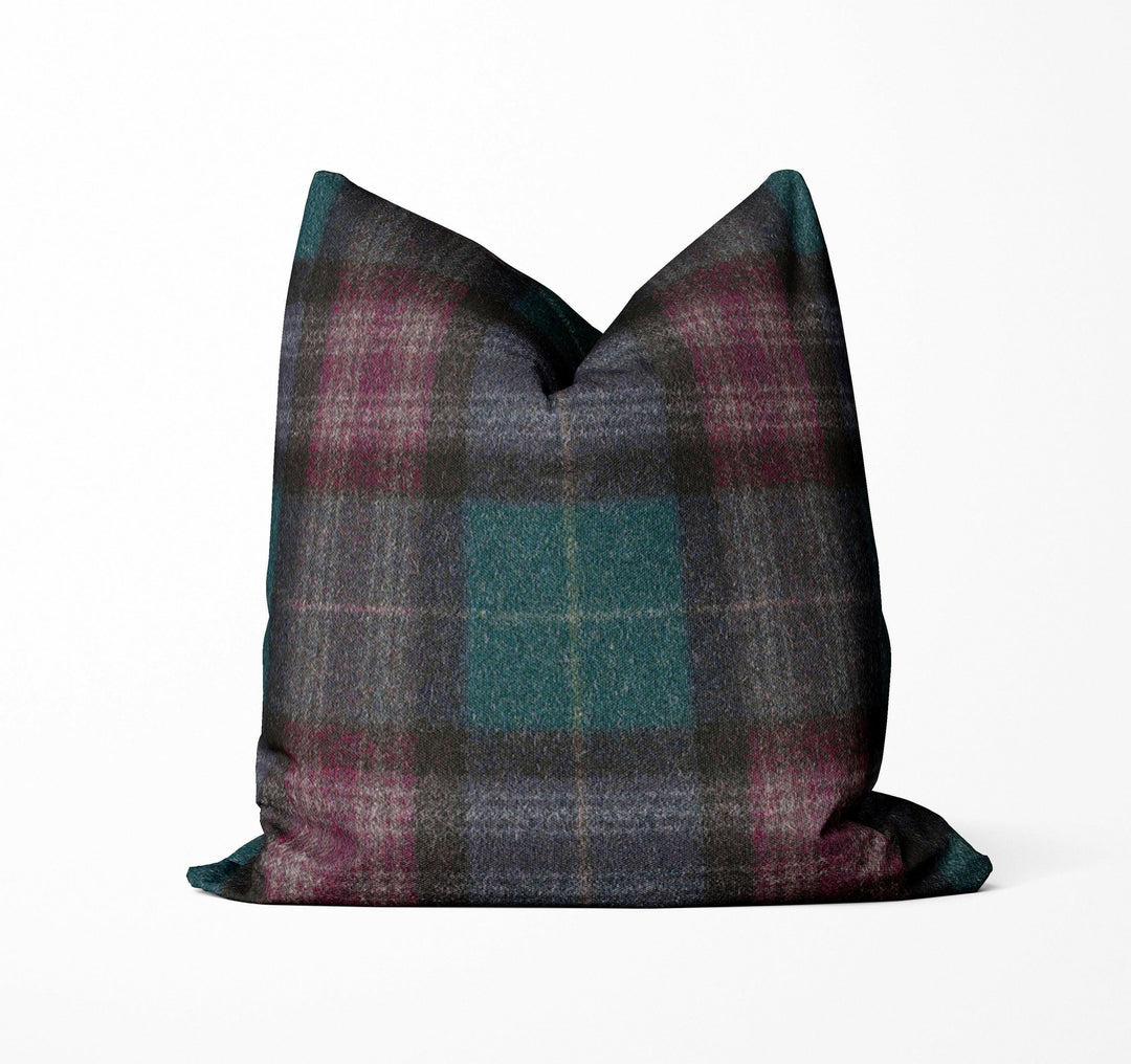Abraham Moon - Threshfield - Jade - 100% Wool Cushion Cover - Designer Plaid Pillow Cover - Handmade Custom Abraham Moon Pillow.