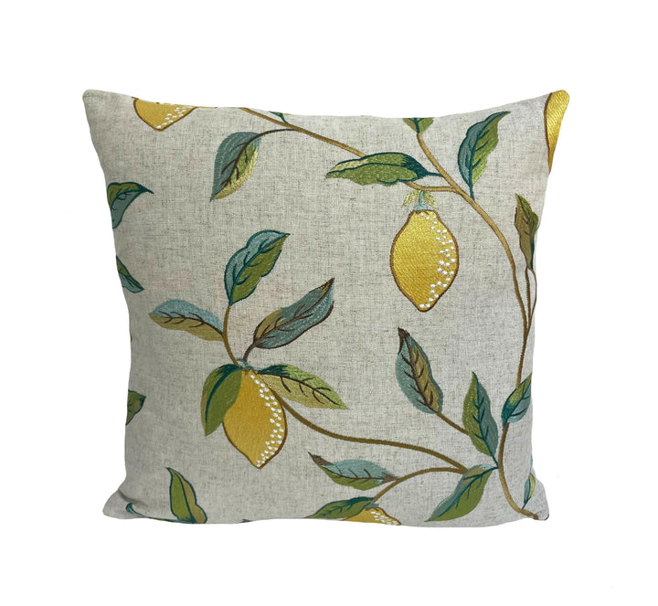 William Morris - Lemon Tree Embroidery - Bay Leaf / Lemon - Exquisitely Detailed Embroidered Classic Designer Cushion Cover - Handmade Throw.