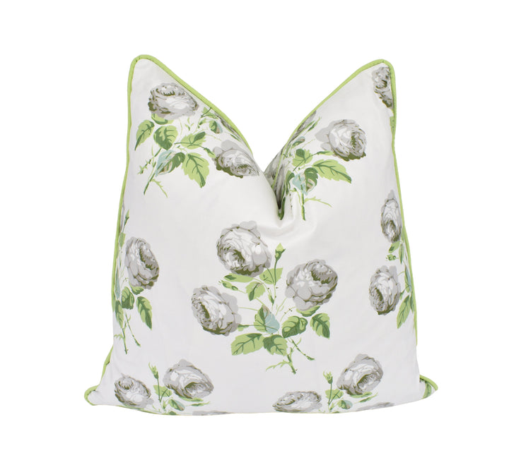 Colefax and Fowler Bowood White and Leaf Chintz Floral Cushion Cover – Classic Iconic Luxury Pillow