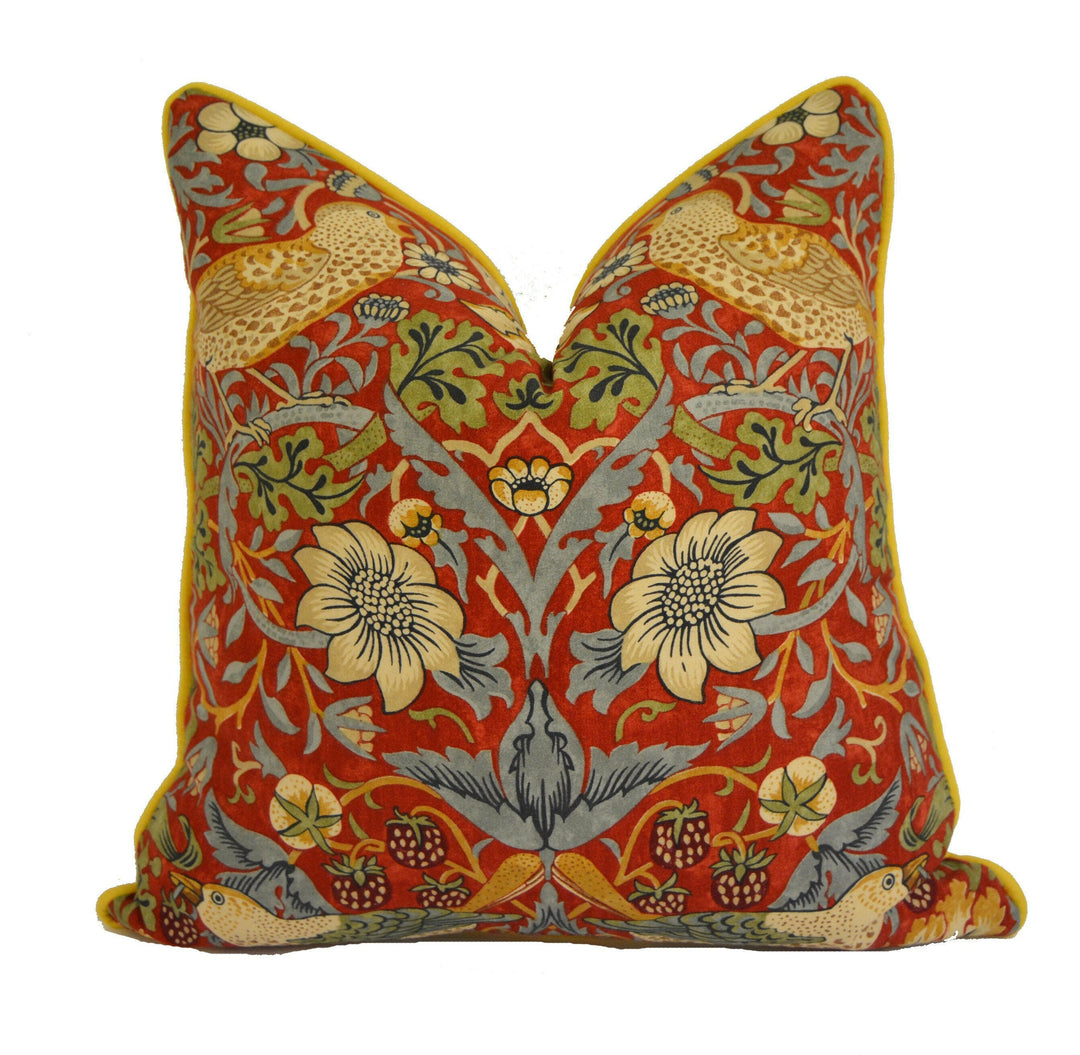 William Morris - Strawberry Thief - Crimson / Slate - Stunning Iconic Classic Designer Cushion Cover - Handmade Home Decor - Luxury Throw.