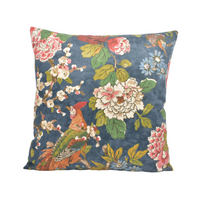 Thumbnail for a blue pillow with flowers and birds on it