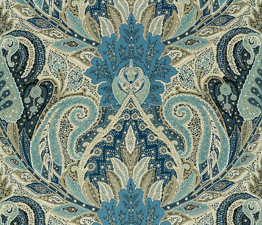 Schumacher - Cambay Paisley Print - Azure - Funky Modern Paisley Designer Cushion Cover - Handmade Throw Pillow Designer Home Decor.
