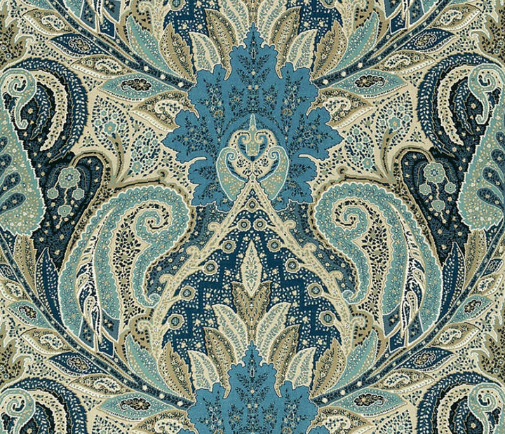 Schumacher - Cambay Paisley Print - Azure - Funky Modern Paisley Designer Cushion Cover - Handmade Throw Pillow Designer Home Decor.