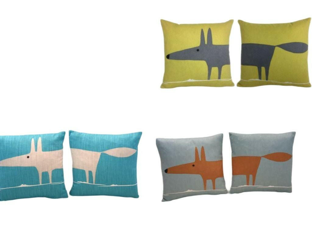 Scion - Mr Fox - Pair of 12" Double-Sided Cushion Covers - 8 Colours Available - Designer Throw Pillow Stunning Scatter Pillow Home Decor.