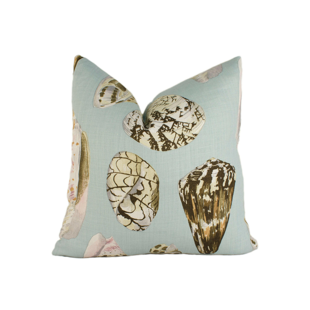Scalamandre - Coquina - Multi on Sea Blue - Stunning Sea Shells Designer Cushion Cover - Luxury Throw Pillow - Handmade Home Decor.