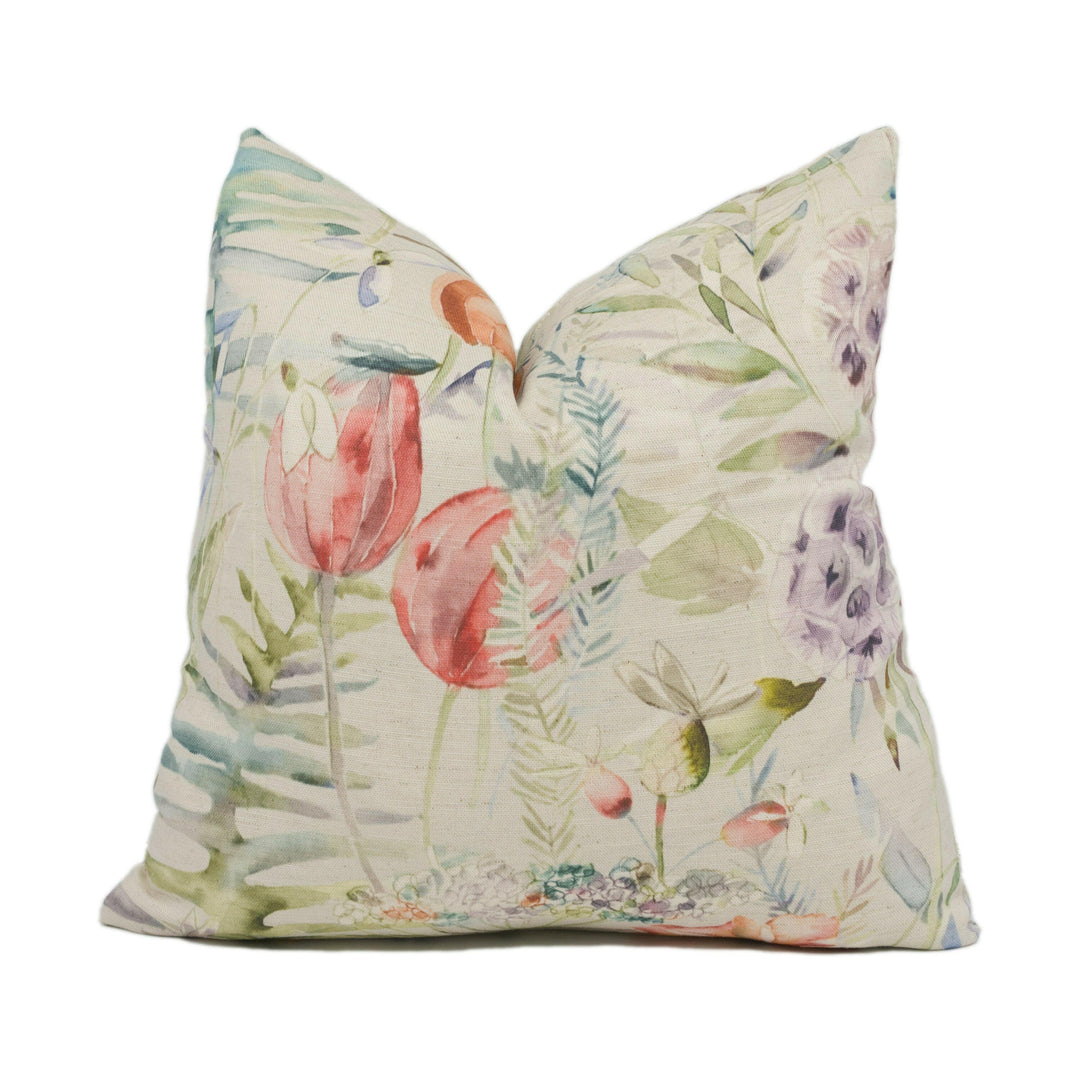 Voyage - Edenmuir - Cinnamon Linen - Watercolour Floral Field Cushion Cover - Handmade Throw Pillow - Designer Home Décor.