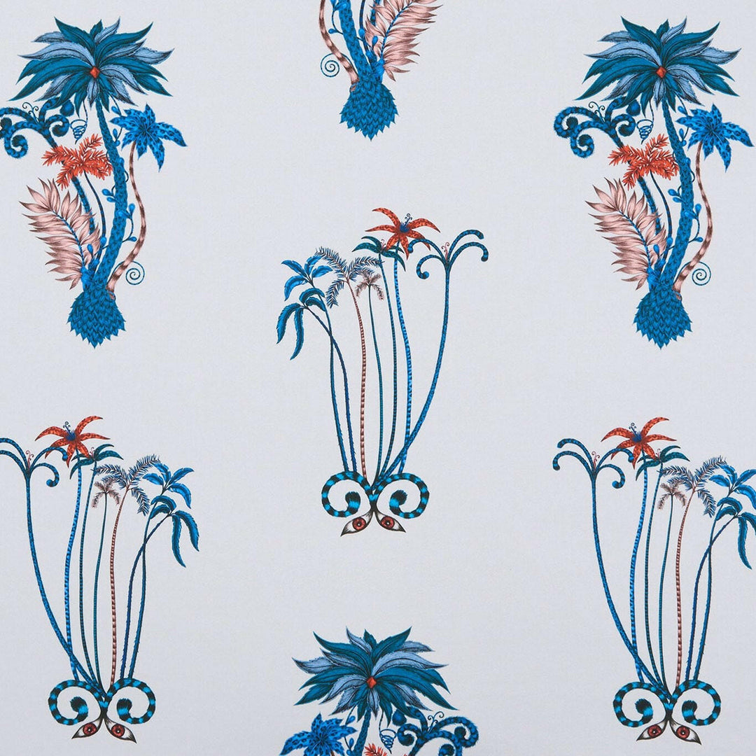 Blue & White Tropical Jungle Maximalist Designer Cushion Cover - Bold and Funky Flora and Fauna - Luxury Throw Pillow Handmade Home Decor.