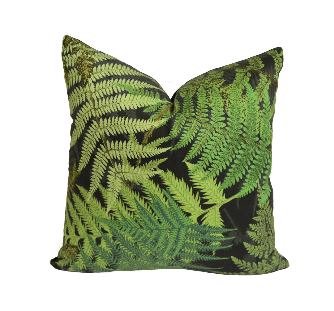 Schumacher - Fernarium - Green & Black - Imaginative Fern Fronds Designer Cushion Cover - Handmade Throw Pillow - Luxury Home Decor.