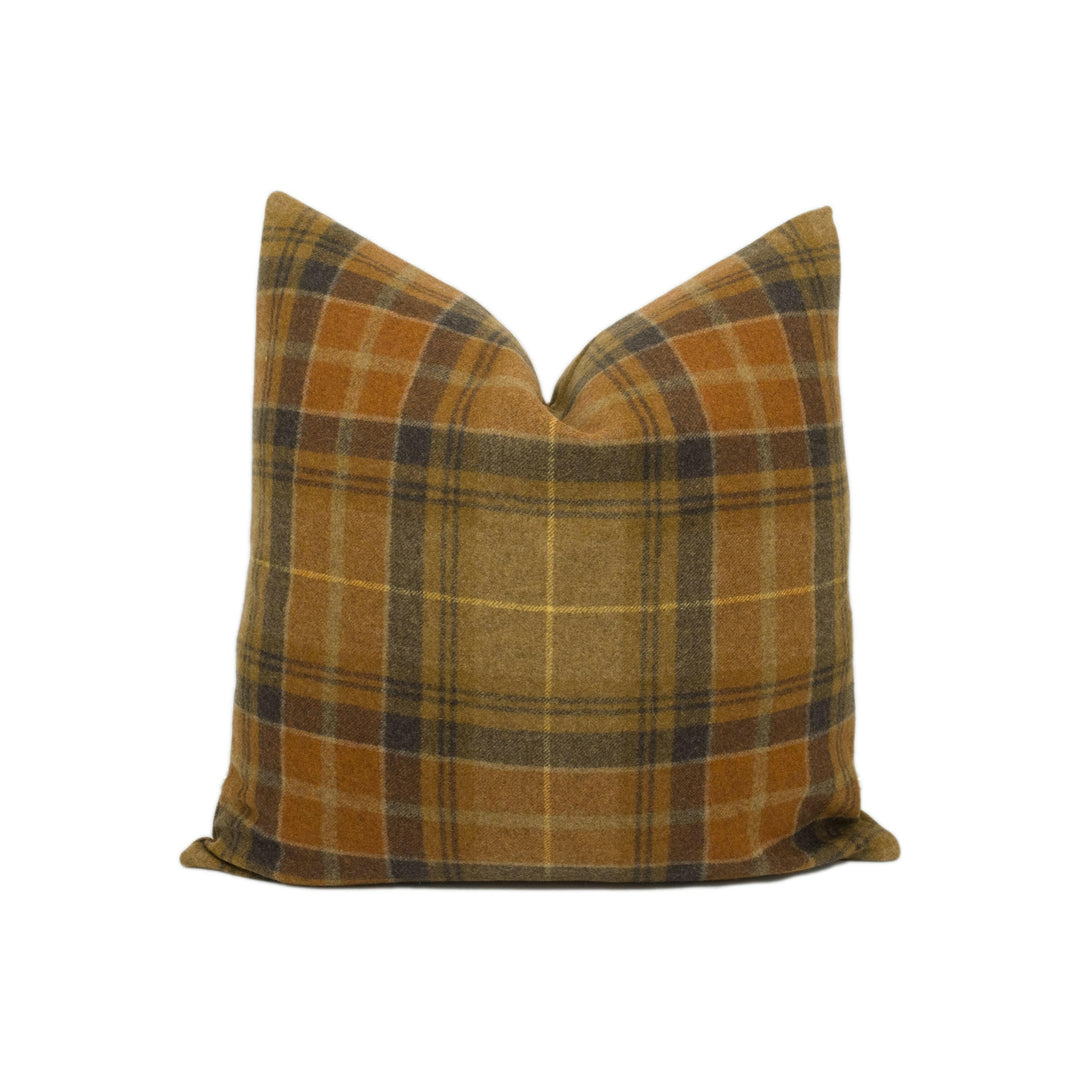 Abraham Moon - Vintage - Caramel -  100% Wool Cushion Cover - Designer Plaid Pillow Cover - Handmade Custom Abraham Moon Pillow.