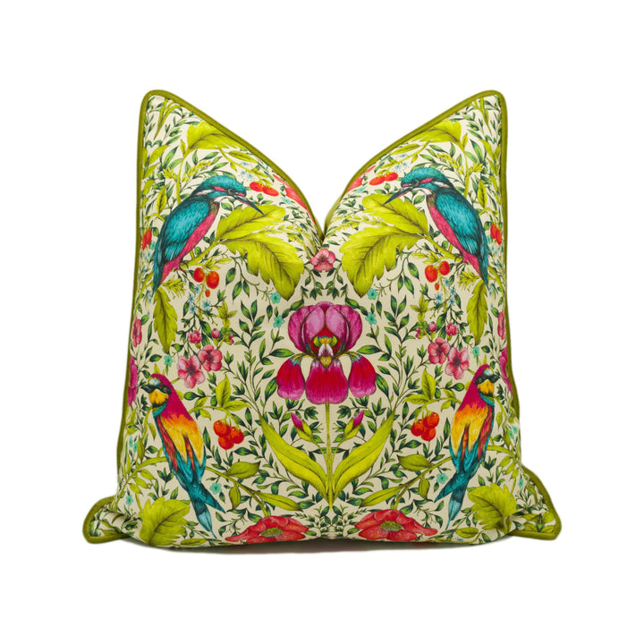 Blendworth Library - Lambourn - Peachy - Modern Funky Maximalist Bird Designer Cushion Cover - Luxury Throw Pillow - Handmade Home Décor.
