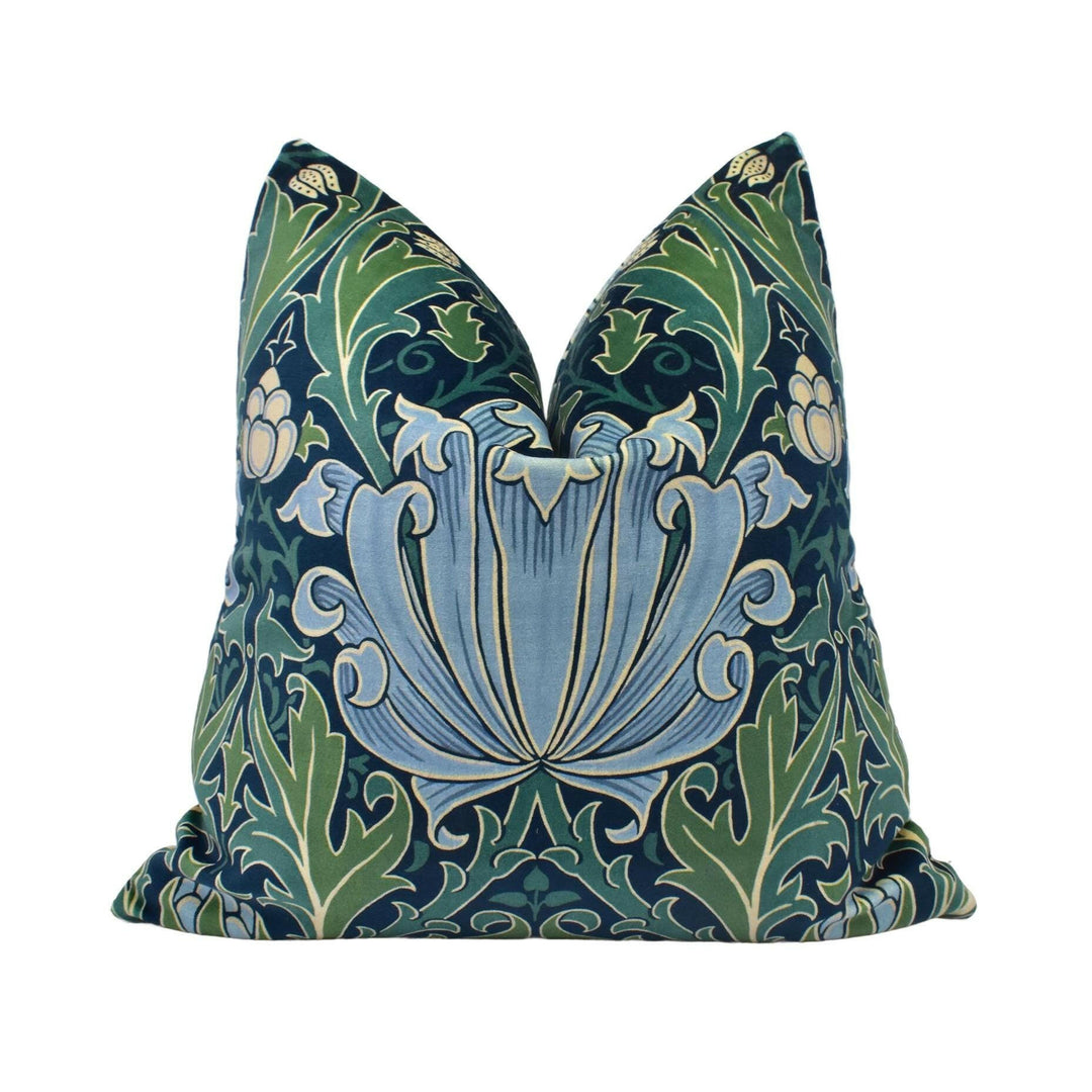 William Morris - Helena - Indigo / Boughs - Intricate Persian Artichoke Velvet Designer Cushion Cover - Luxury Throw Pillow - Handmade Home.