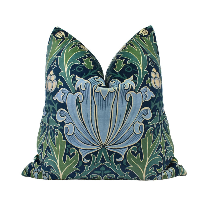 William Morris - Helena - Indigo / Boughs - Intricate Persian Artichoke Velvet Designer Cushion Cover - Luxury Throw Pillow - Handmade Home.