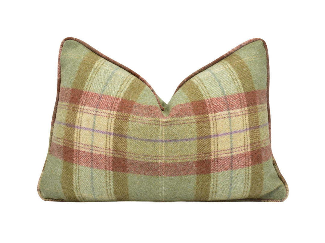 Abraham Moon - Skye - Agate -  100% Wool Cushion Cover - Designer Plaid Pillow Cover - Traditional Wool Pillow - Red & Green Plaid Pillow.