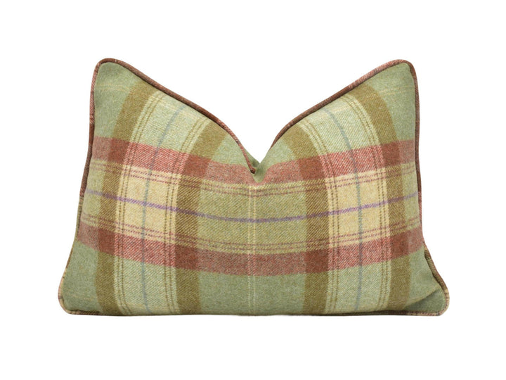 Abraham Moon - Skye - Agate -  100% Wool Cushion Cover - Designer Plaid Pillow Cover - Traditional Wool Pillow - Red & Green Plaid Pillow.