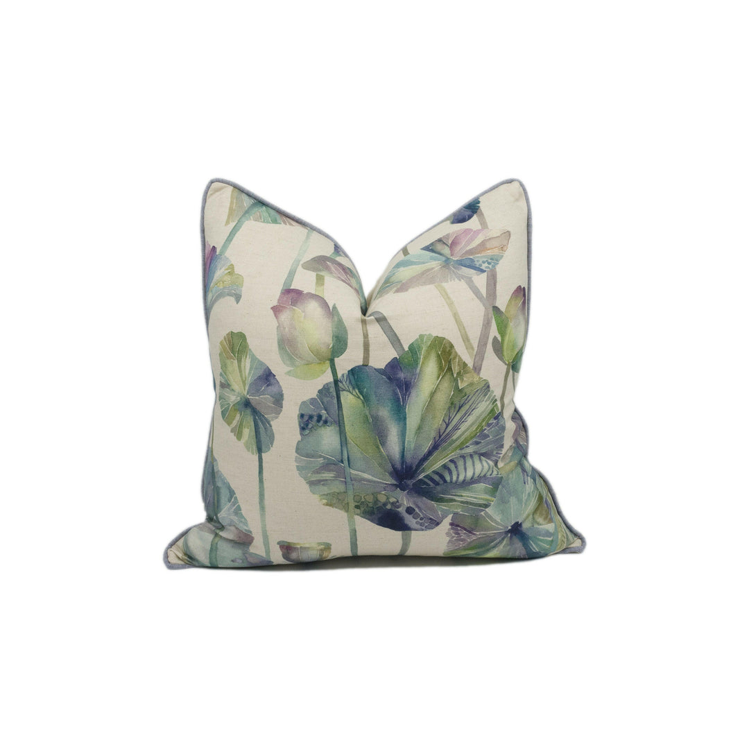Voyage - Cheriton - Skylark - Stunning Watercolour Lotus Cushion Cover - Handmade Throw Pillow Designer Home Decor.