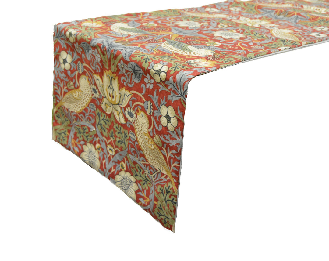 William Morris - Strawberry Thief - Crimson / Slate - Table Runner.