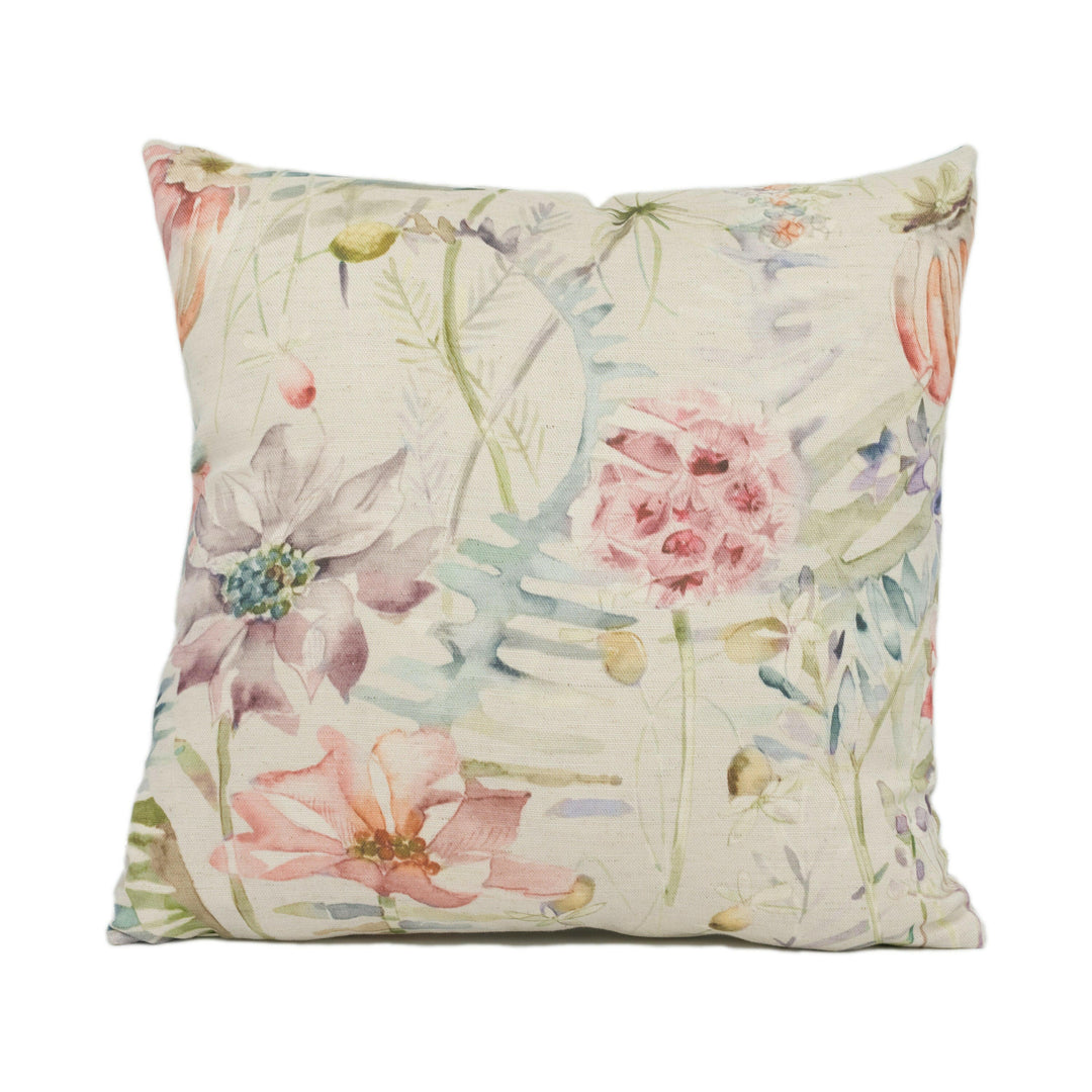 Voyage - Edenmuir - Cinnamon Linen - Watercolour Floral Field Cushion Cover - Handmade Throw Pillow - Designer Home Décor.