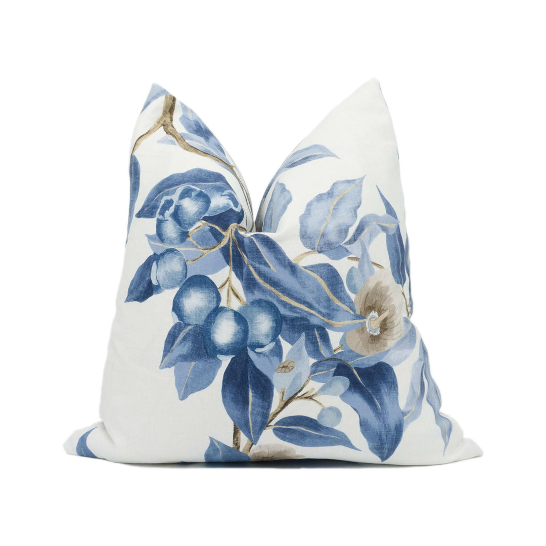 Thibaut - Camellia Garden - Linen and Navy - Beautiful English Trailing Floral Cushion Cover - Handmade Throw Pillow - Designer Home Décor.