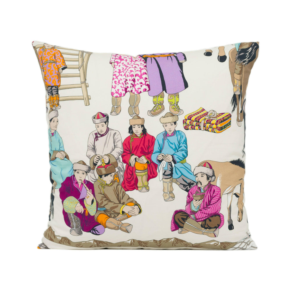 Manuel Canovas - Hazara - Turquoise - Pictural Nomadic Gobi Themed Scene Designer Cushion Cover - Handmade Throw Pillow Luxury Home Décor.