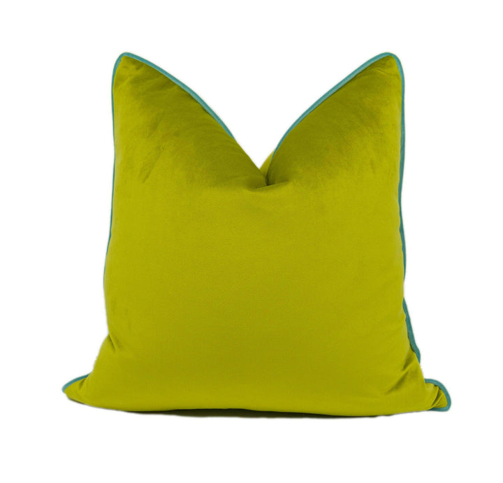 Stunning Designer Contrast Piped Green & Aqua Velvet Cushion Cover - Handmade Throw Pillow - Designer Home Décor.