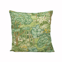 Thumbnail for a green pillow with a forest scene on it