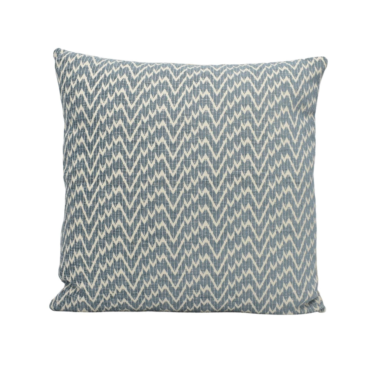 a blue and white pillow on a white background