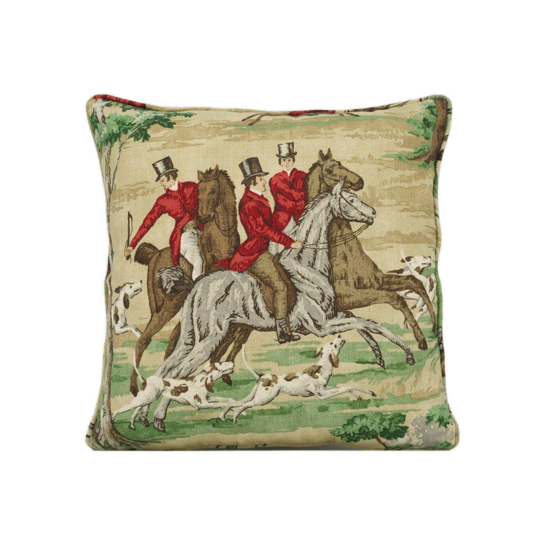 Sanderson - Tally Ho - Evergreen / Crimson - Countryside Hunt Self Piped Cushion Cover - Handmade Throw Pillow - Designer Home Décor.