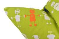 Thumbnail for a green pillow with an orange robot on it