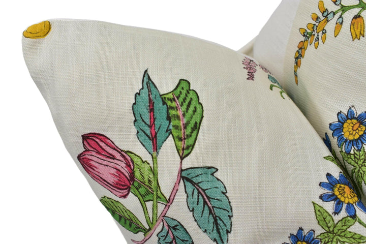 Harlequin - Woodland Floral - Peridot / Ruby / Pearl - Joyful Springtime Flowers Designer Cushion Cover - Luxury Throw Pillow - Handmade.