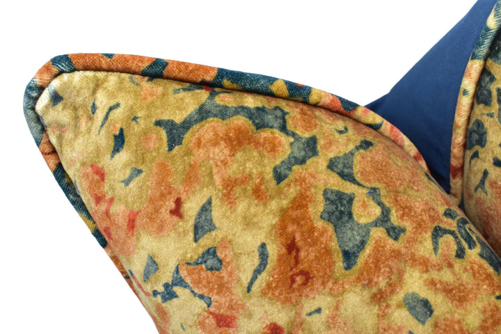 Zoffany - Belvoir - Blue / Amber - Abstract Ombré Forest Luxury Velvet Cushion Cover - Handmade Throw Pillow Designer Home Decor.