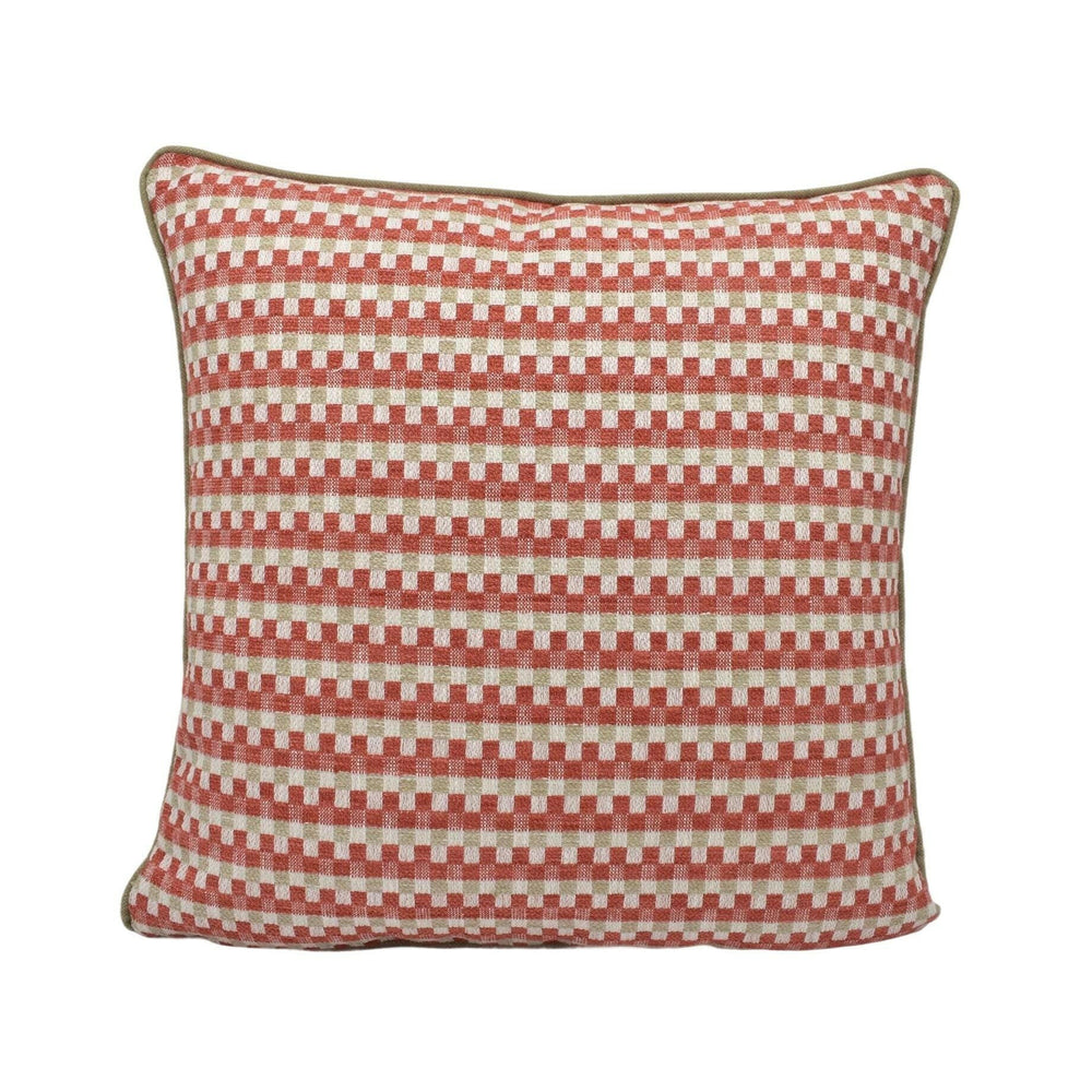 Clarke & Clarke - Pano - Spice - Tonal Square Check Designer Cushion Cover - Red Textured Weave Pillow Cover - Beige Boucle Style Pillow.