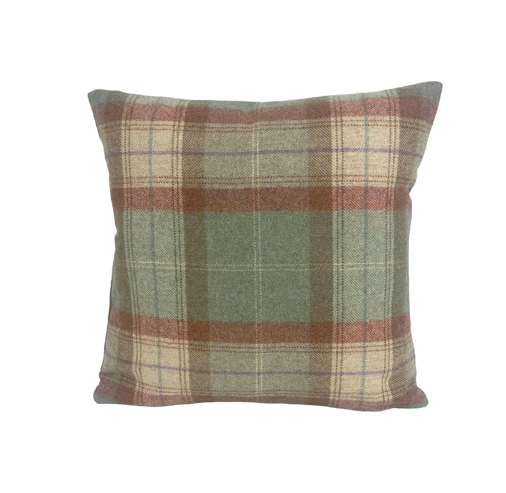 Abraham Moon - Skye - Agate -  100% Wool Cushion Cover - Designer Plaid Pillow Cover - Traditional Wool Pillow - Red & Green Plaid Pillow.