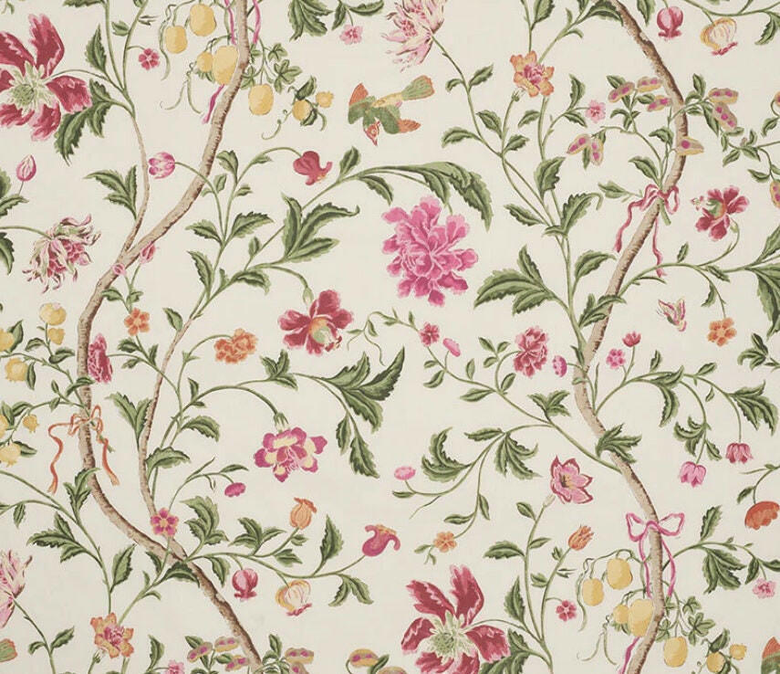 Schumacher - Citronier - Fuchsia - Chinese Inspired Floral Chintz - Designer Cushion Cover - Handmade Throw Pillow - Luxury Home Decor.