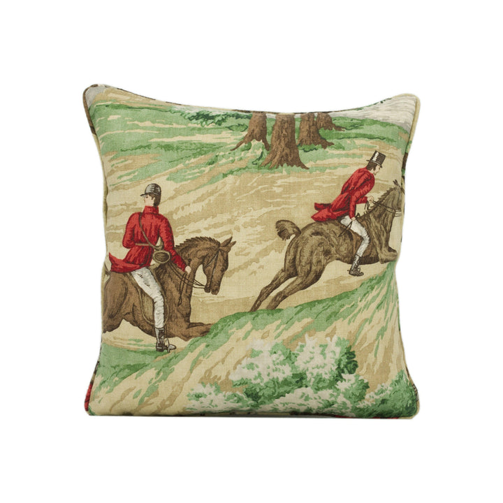 Sanderson - Tally Ho - Evergreen / Crimson - Countryside Hunt Self Piped Cushion Cover - Handmade Throw Pillow - Designer Home Décor.