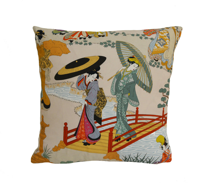 Manuel Canovas - Geishas - Fuchsia - Intricate Japanese Garden Designer Cushion Cover - Handmade Throw Pillow - Designer Home Decor.