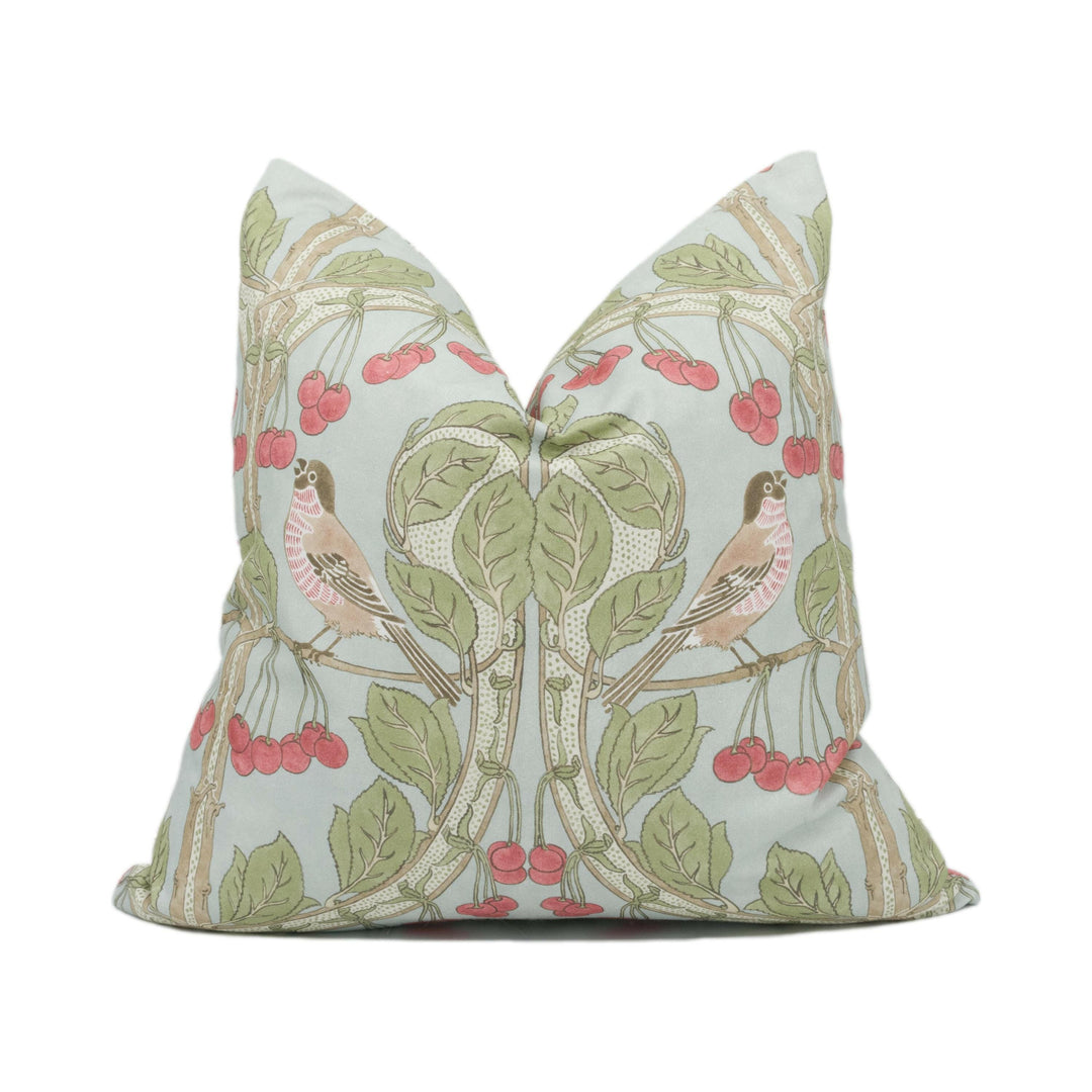 GP and J Baker - Birds & Cherries - Soft Blue - Charming Floral Bird Designer Cushion Cover  - Luxury Throw Pillow - Handmade Home Décor.