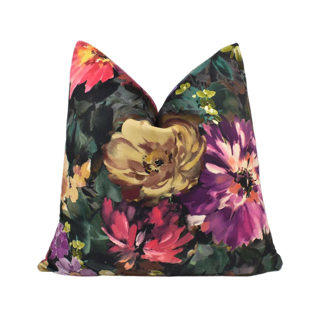 Clarke and Clarke - Tahita - Amethyst / Emerald - Relaxing Tropical Jungle Floral Designer Cushion Cover - Luxury Throw Pillow - Handmade.