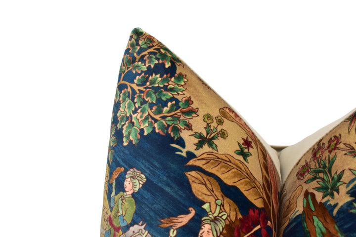 GP & J Baker - Ramayana Velvet - Indigo / Red - Rich Nuanced Indienne Inspired Designer Velvet Cushion Cover - Luxury Handmade Home Decor.