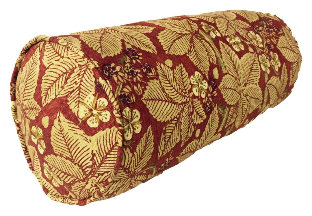 William Morris Bramble Wine/Thyme  Bolster Cushion 17" X 8".