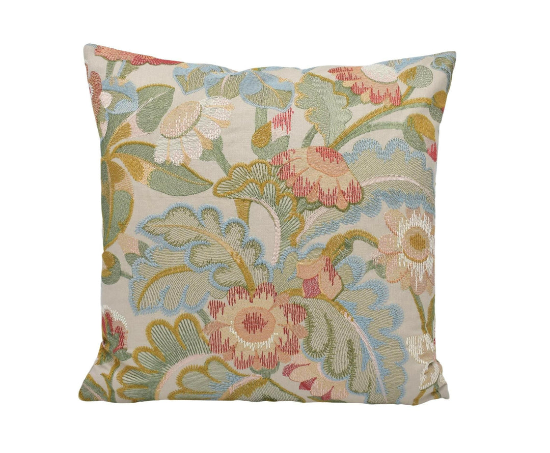 Colefax and Fowler - Tapestry Flowers - Coral - Unique Embroidered Floral Cushion Cover - Custom Arts and Crafts Pillow Cover - Colourful.