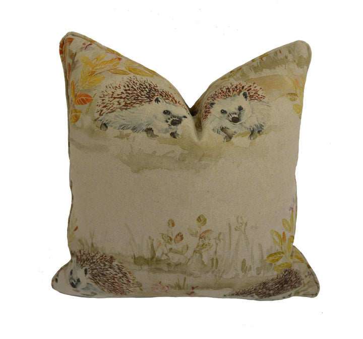 Voyage - Mr and Mrs Hedgehog - Linen - Cute Countryside Hedgehog Cushion Cover - Handmade Throw Pillow Designer Home Decor.