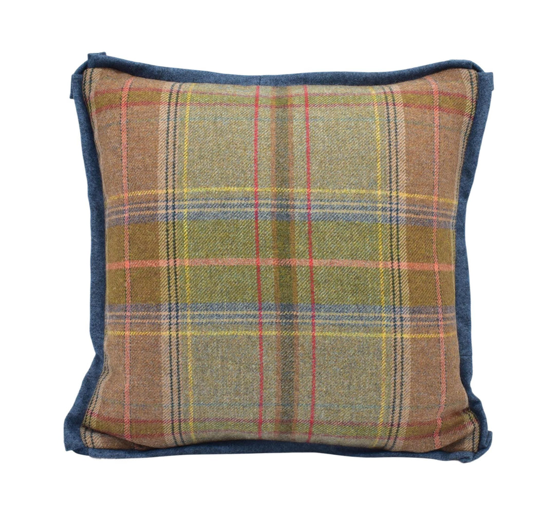 a plaid pillow on a white background