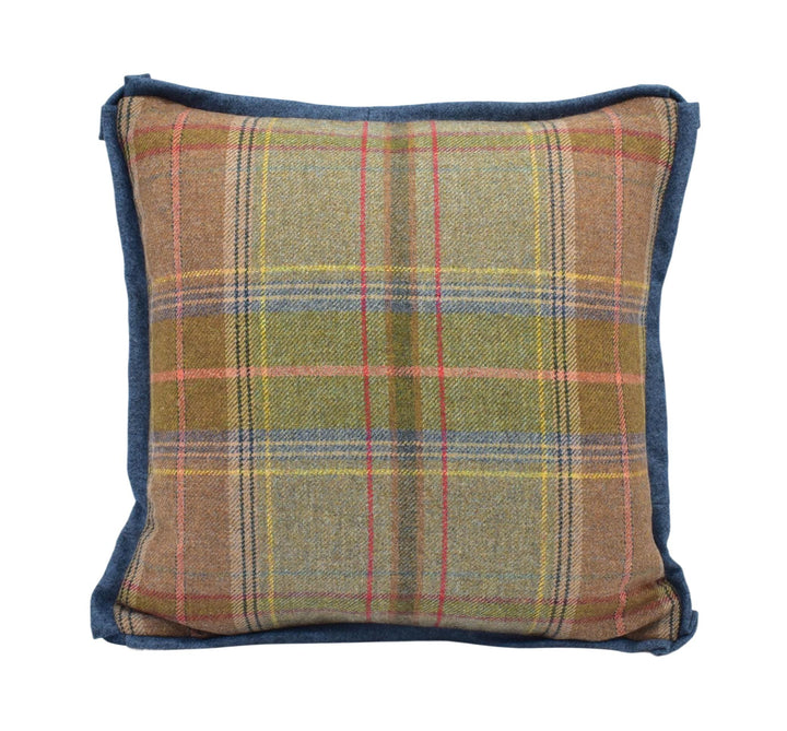 a plaid pillow on a white background