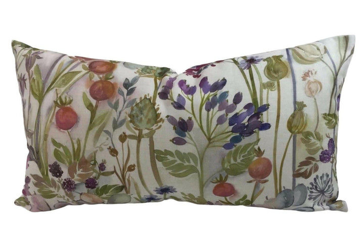 Voyage - Country Hedgerow - Cream - Rustic Watercolour Floral Meadow Cushion Cover - Handmade Throw Pillow - Traditional Designer Home Decor.
