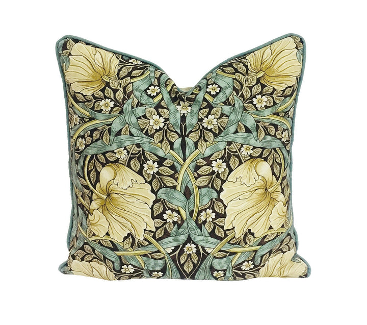 William Morris - Pimpernel - Bullrush / Slate - Stunning Contrast Piped Cushion Cover Designer Pillow Throw Home Decor.