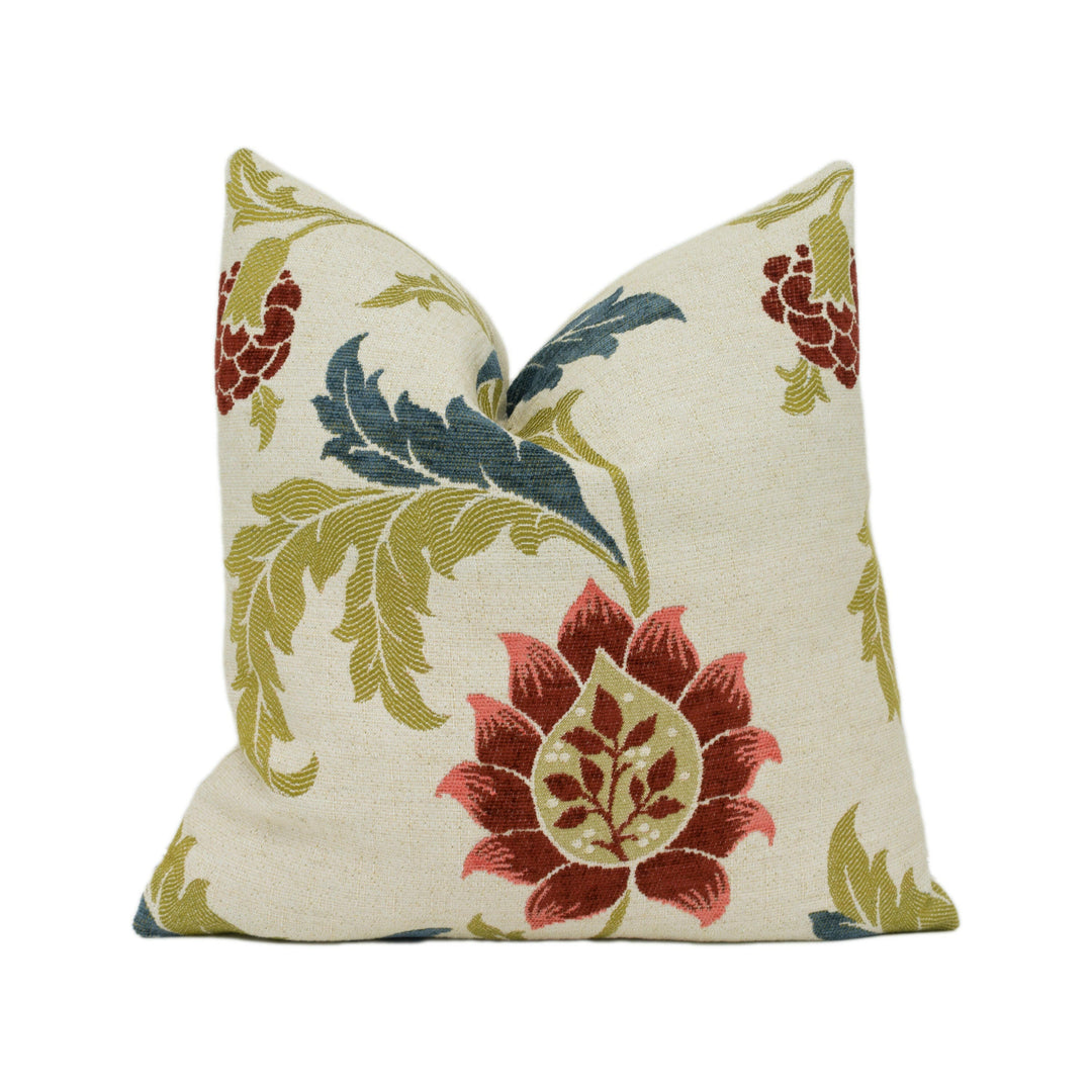 William Morris - Evenlode Trail - Indigo / Brick - Woven Tapestry Floral Cushion Cover Handmade Throw Pillow Designer Home Décor.
