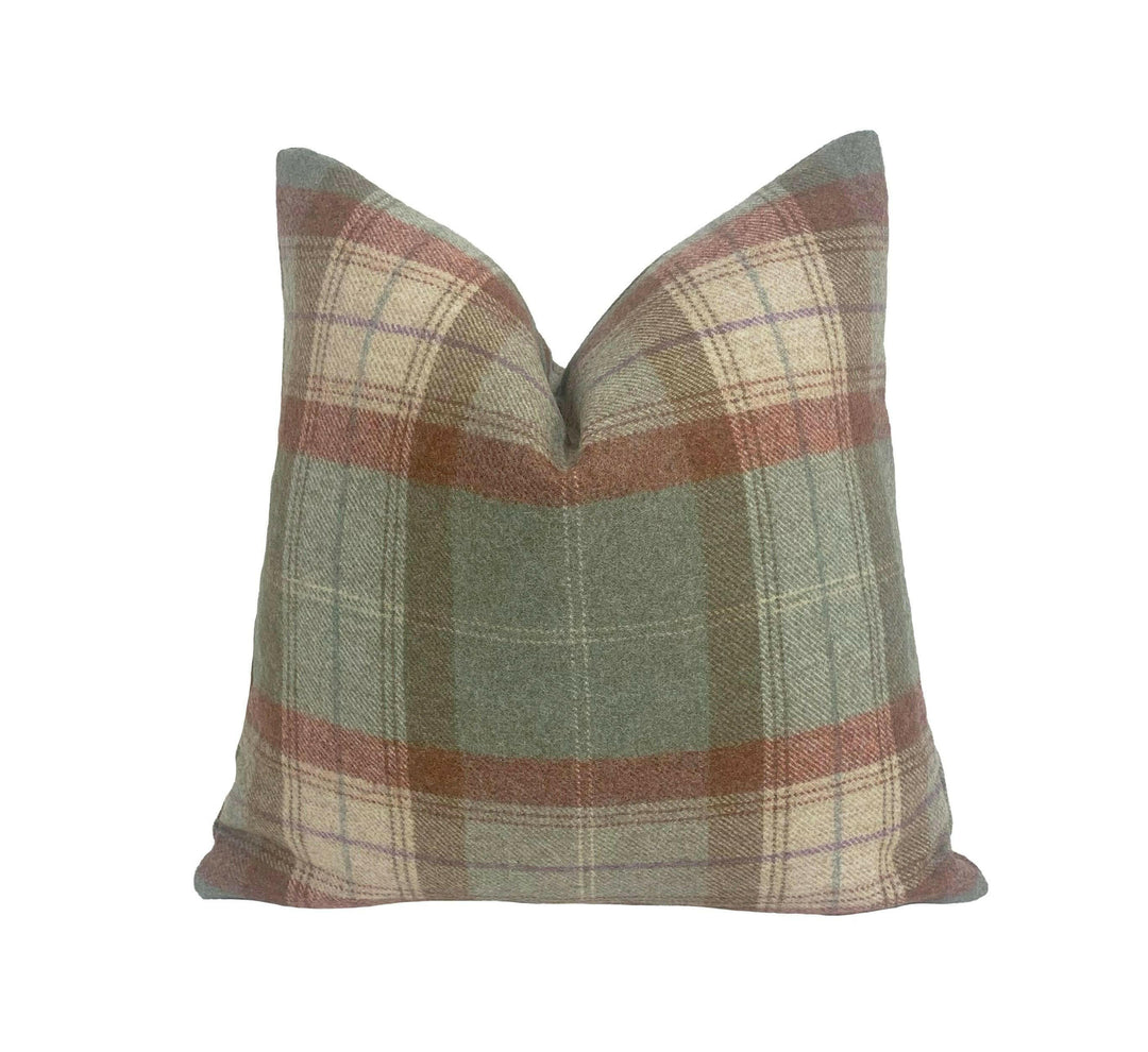 Abraham Moon - Skye - Agate -  100% Wool Cushion Cover - Designer Plaid Pillow Cover - Traditional Wool Pillow - Red & Green Plaid Pillow.