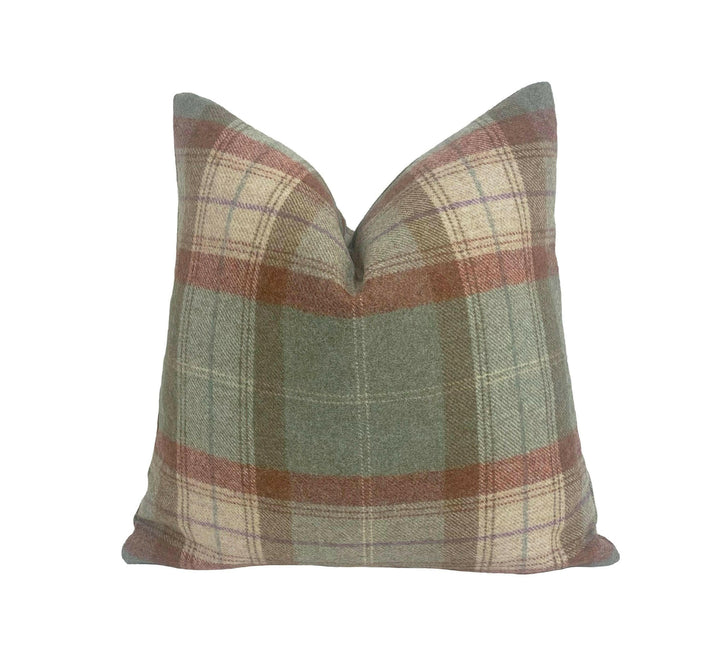 Abraham Moon - Skye - Agate -  100% Wool Cushion Cover - Designer Plaid Pillow Cover - Traditional Wool Pillow - Red & Green Plaid Pillow.